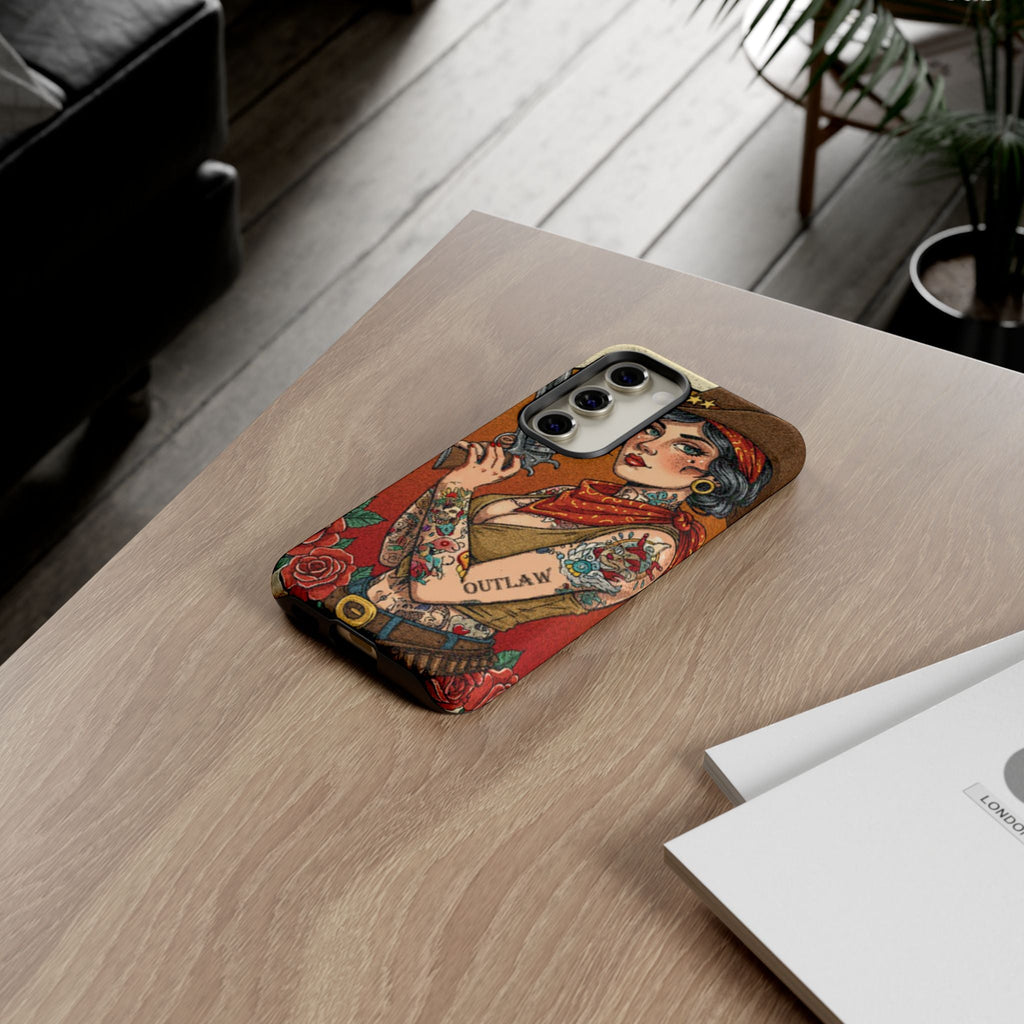 Vintage Western Tough Phone Case with Outlaw Design