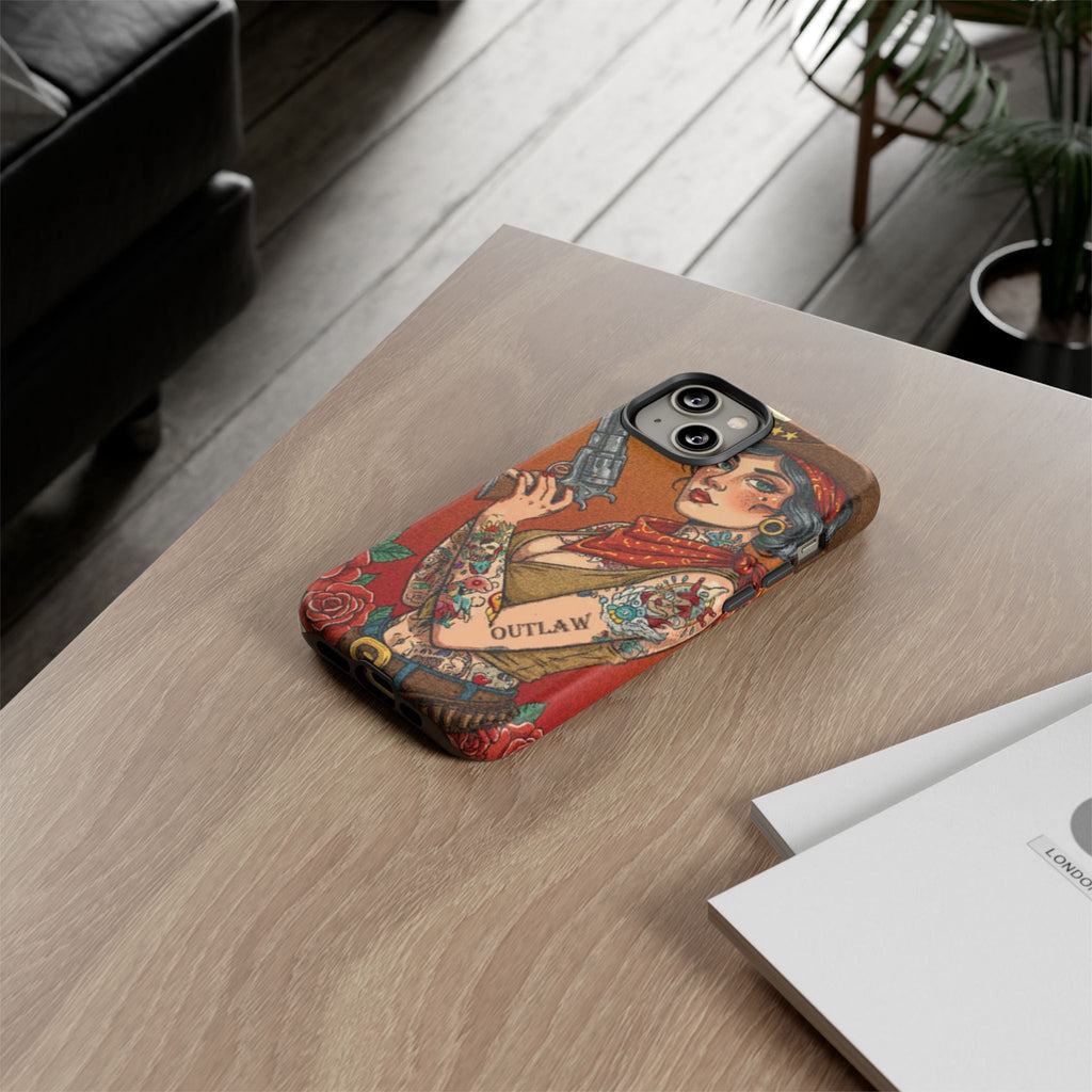Vintage Western Tough Phone Case with Outlaw Design