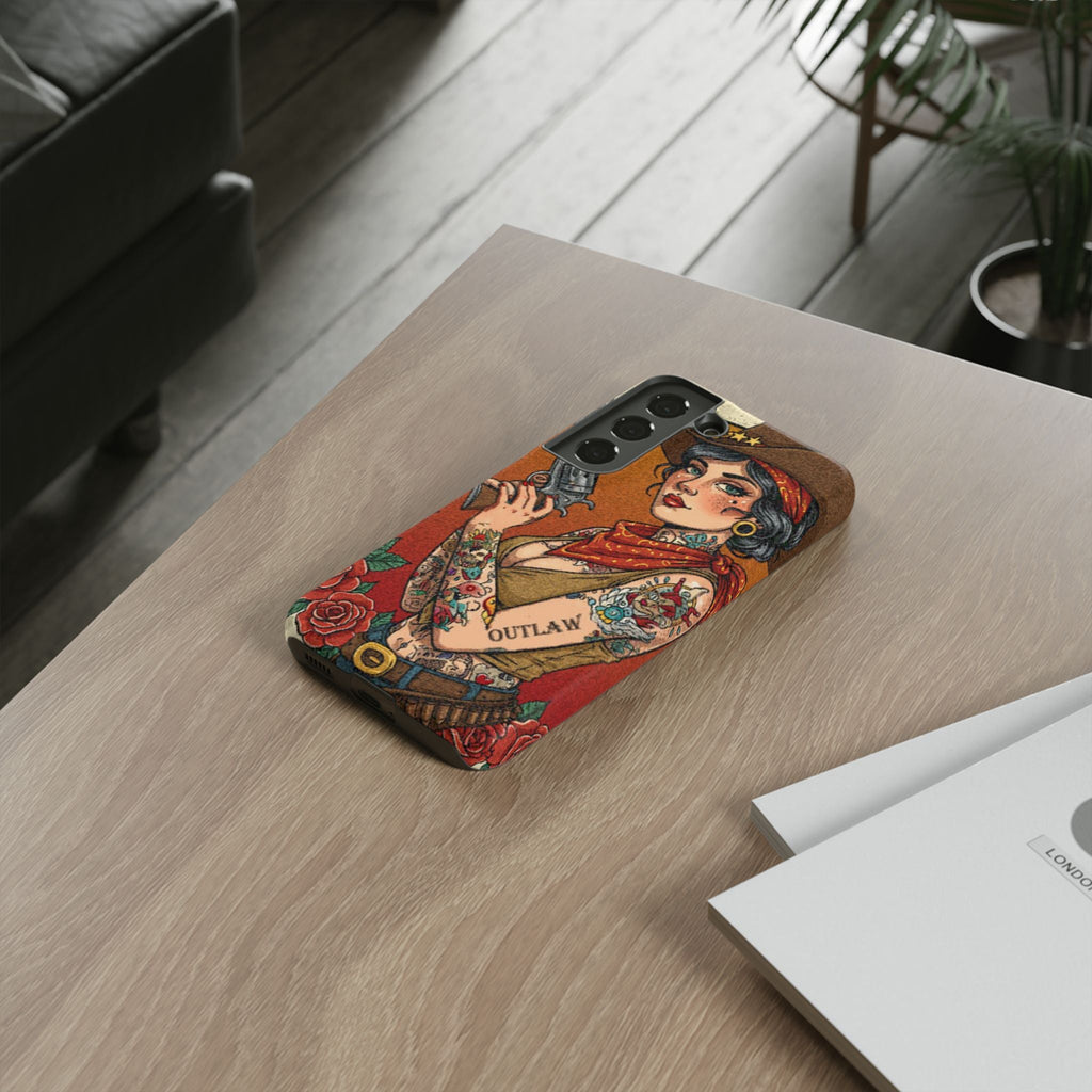 Vintage Western Tough Phone Case with Outlaw Design