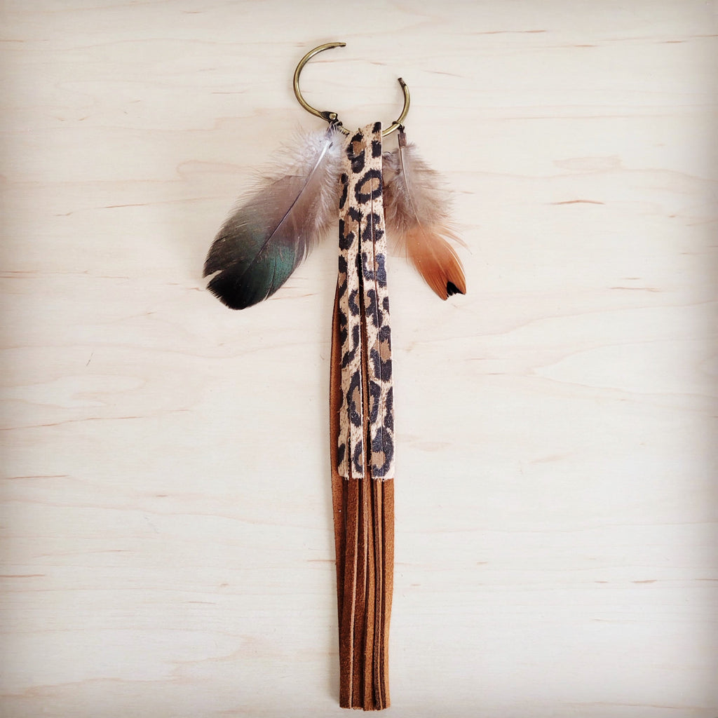 Boho Western Leather Boot Bling Charm w/ Leopard Fringe 500y