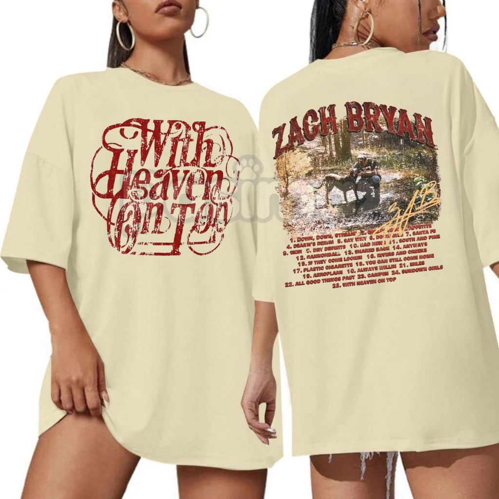 "With Heaven On Top" ZB Inspired T-Shirt - Americana Country Music Fan Gift, Vintage Folk Rock Graphic Tee, Heavyweight Music Lyric Apparel, Zach Bryan Aesthetic Streetwear