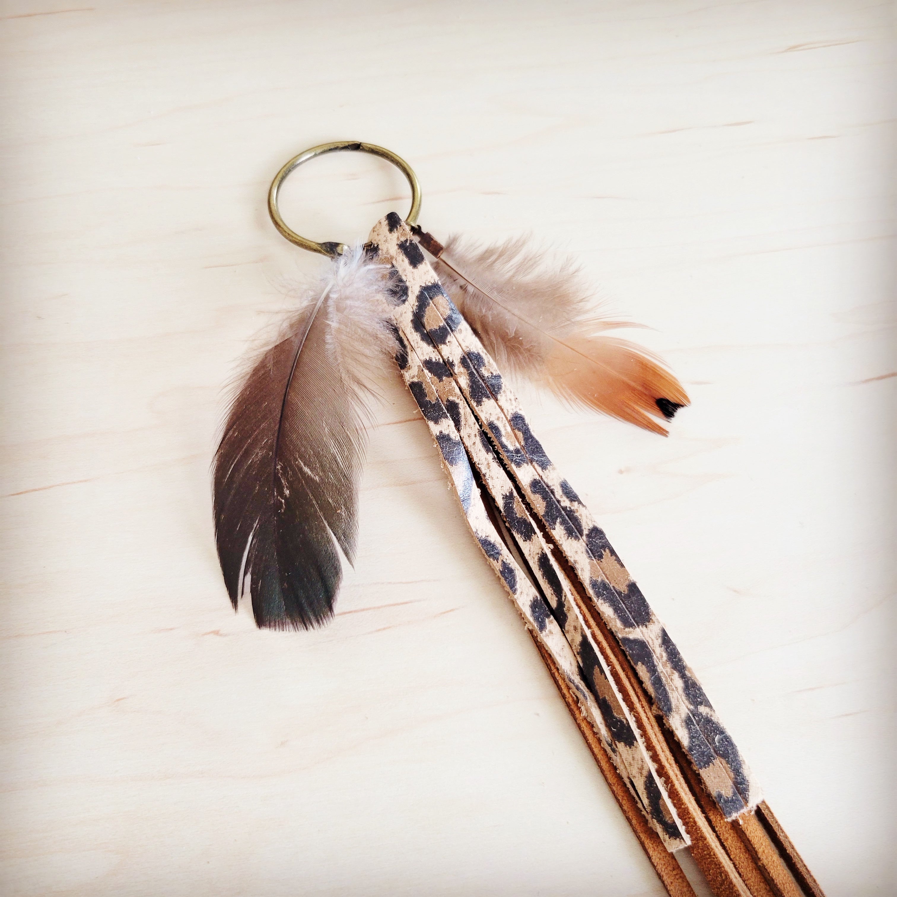 Boho Western Leather Boot Bling Charm w/ Leopard Fringe 500y