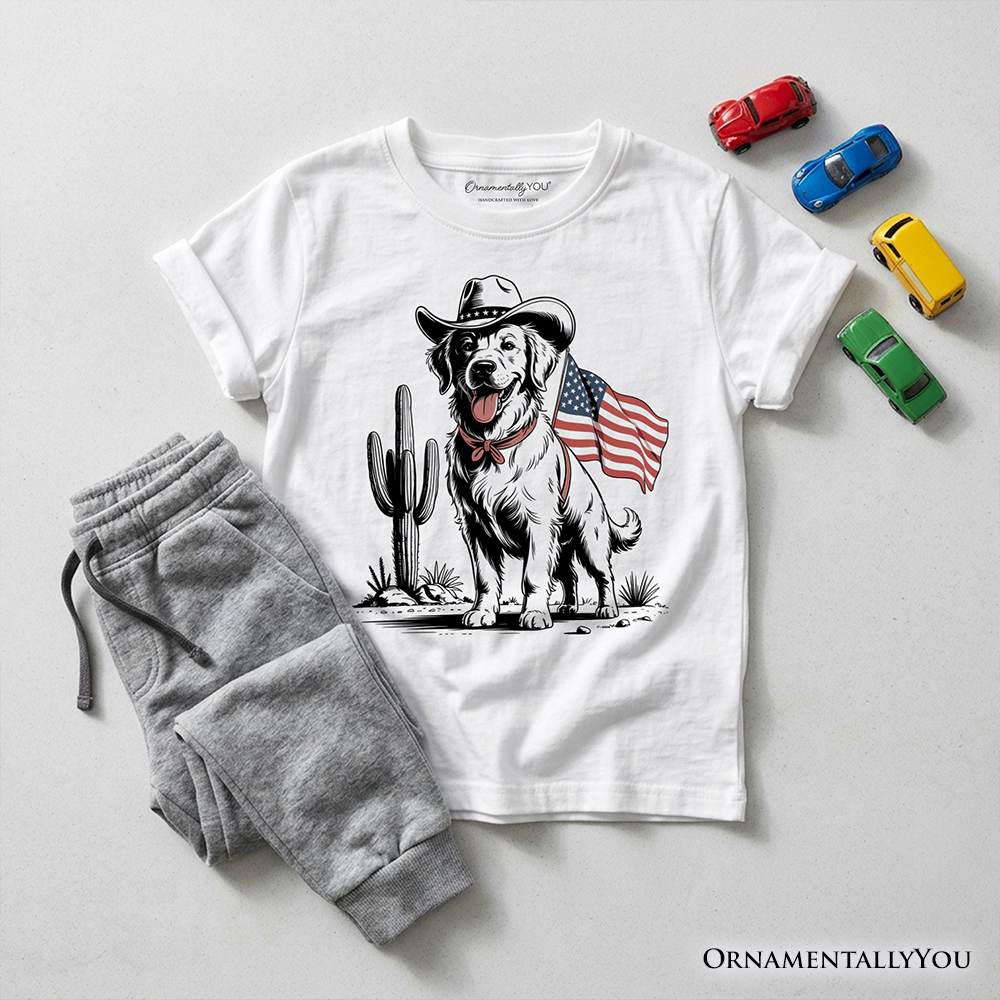 Kids American Cowboy Dog T-Shirt, Western Youth 4th of July Tee for Pet Lovers