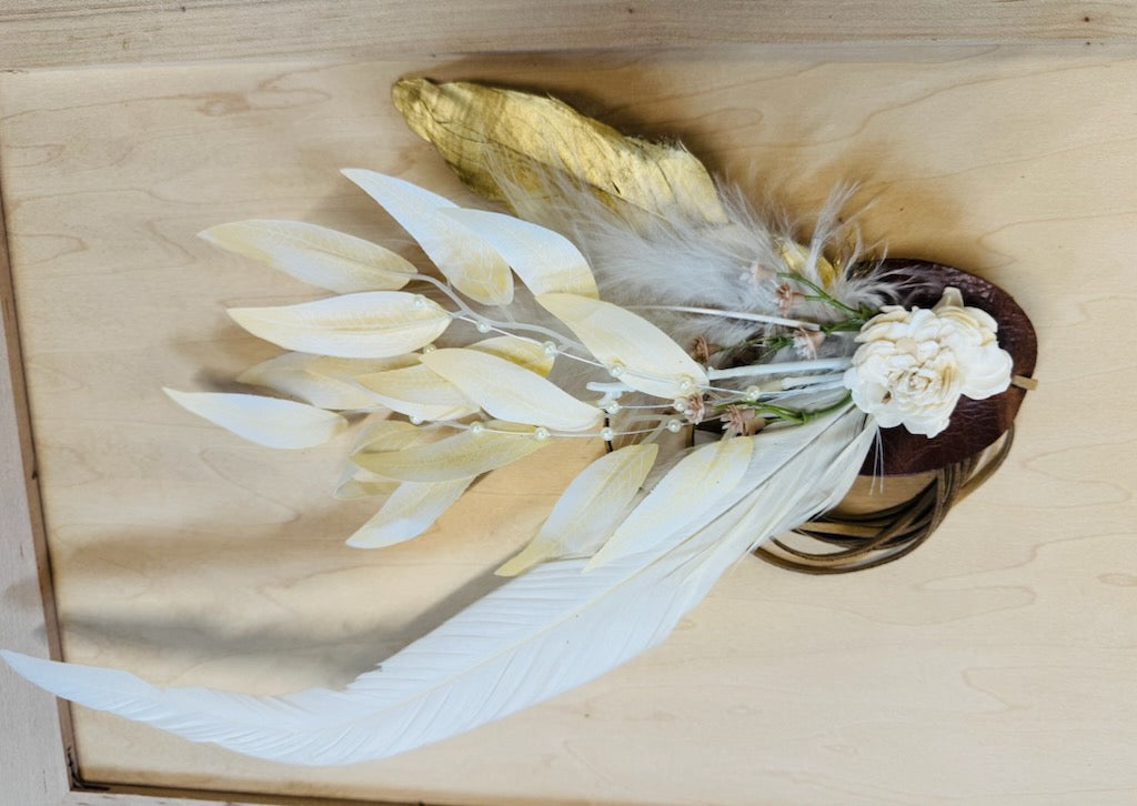 Boho Western Wedding Floral & Feather Bridsmaid Hat in Bone 984r