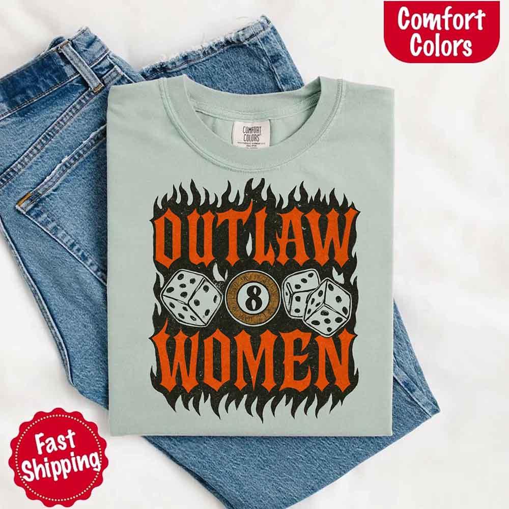 Comfort Colors Outlaw Women Flames Shirt – Vintage Western Cowgirl Shirt