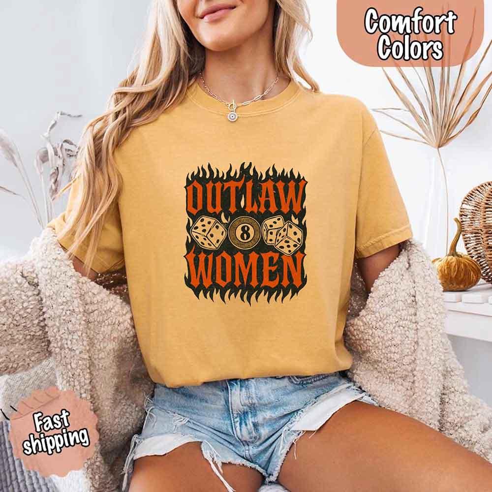 Comfort Colors Outlaw Women Flames Shirt – Vintage Western Cowgirl Shirt
