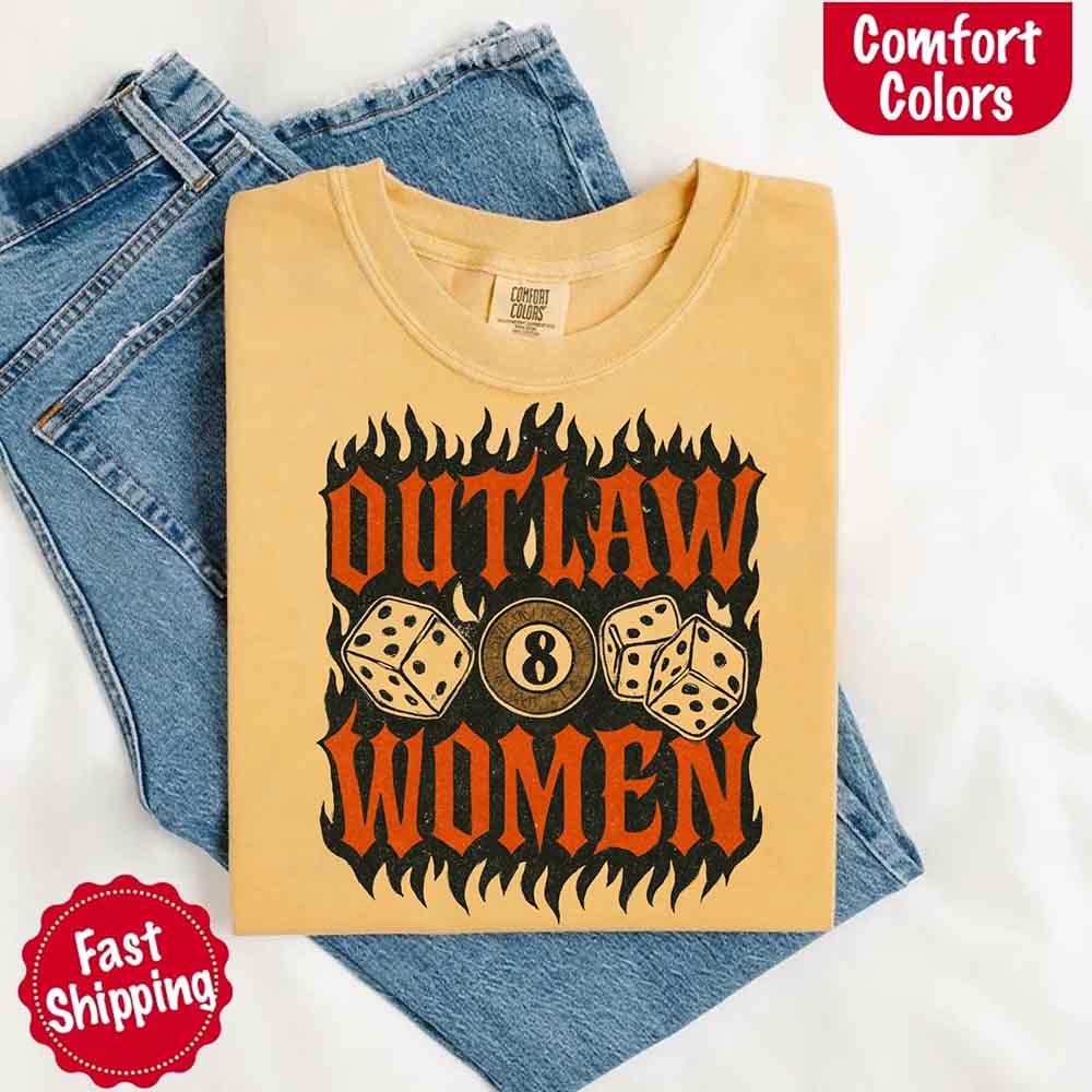 Comfort Colors Outlaw Women Flames Shirt – Vintage Western Cowgirl Shirt