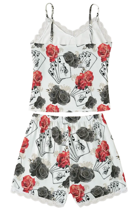 Ace of Roses Lace Trim Cami Lounge Set