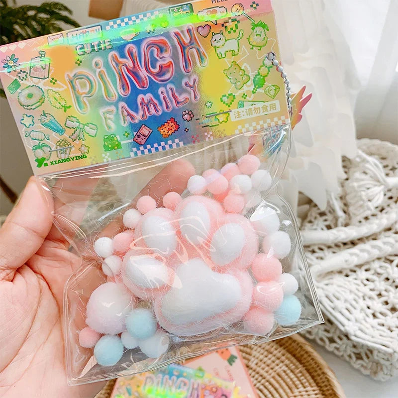 Handmade Flocking Cat's Paw Stress Relief Squishy Toy | Mochi Slow Rebound Fidget Toy