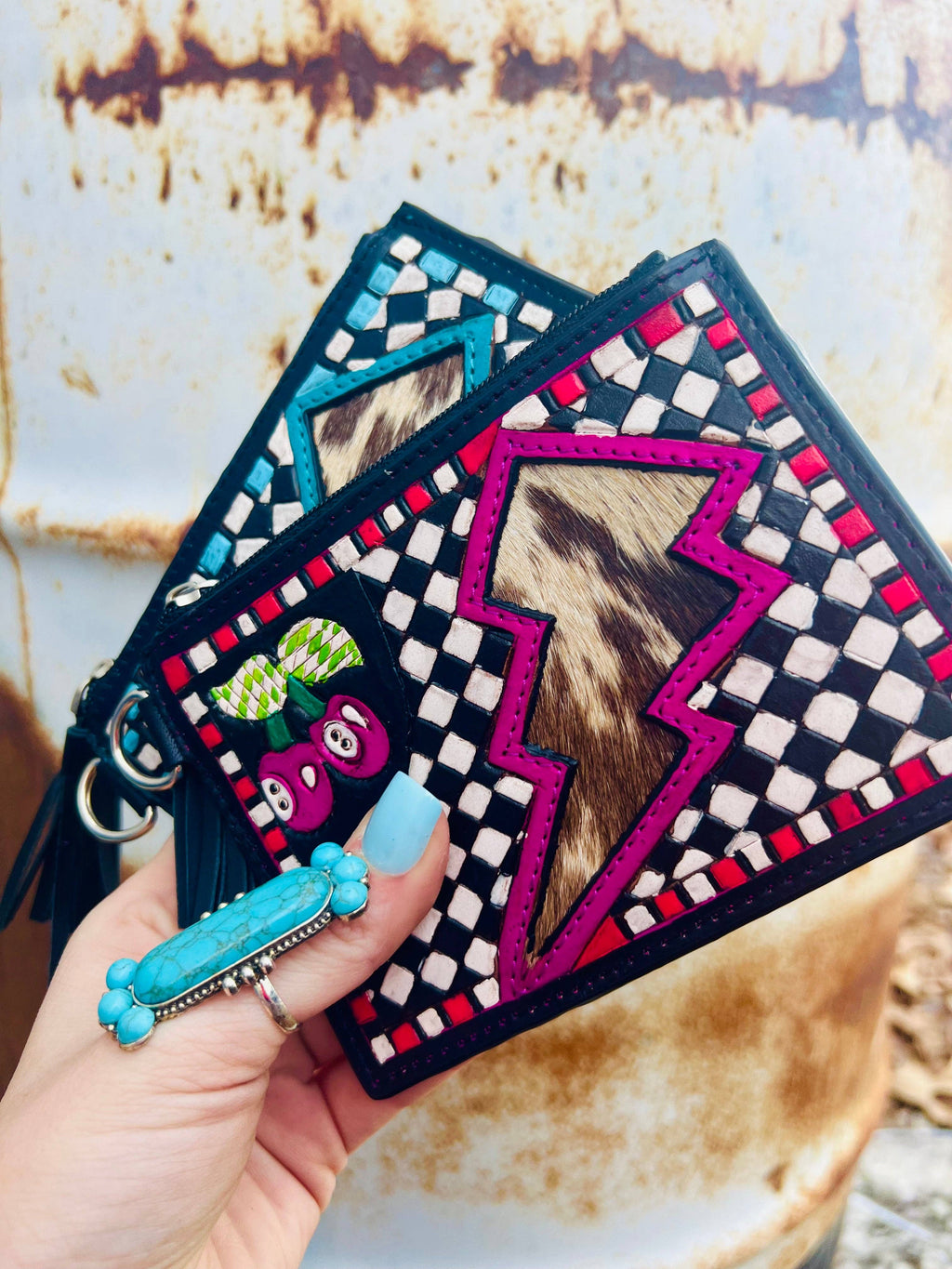 Pink Electric Rodeo Checkers Mini Wallet