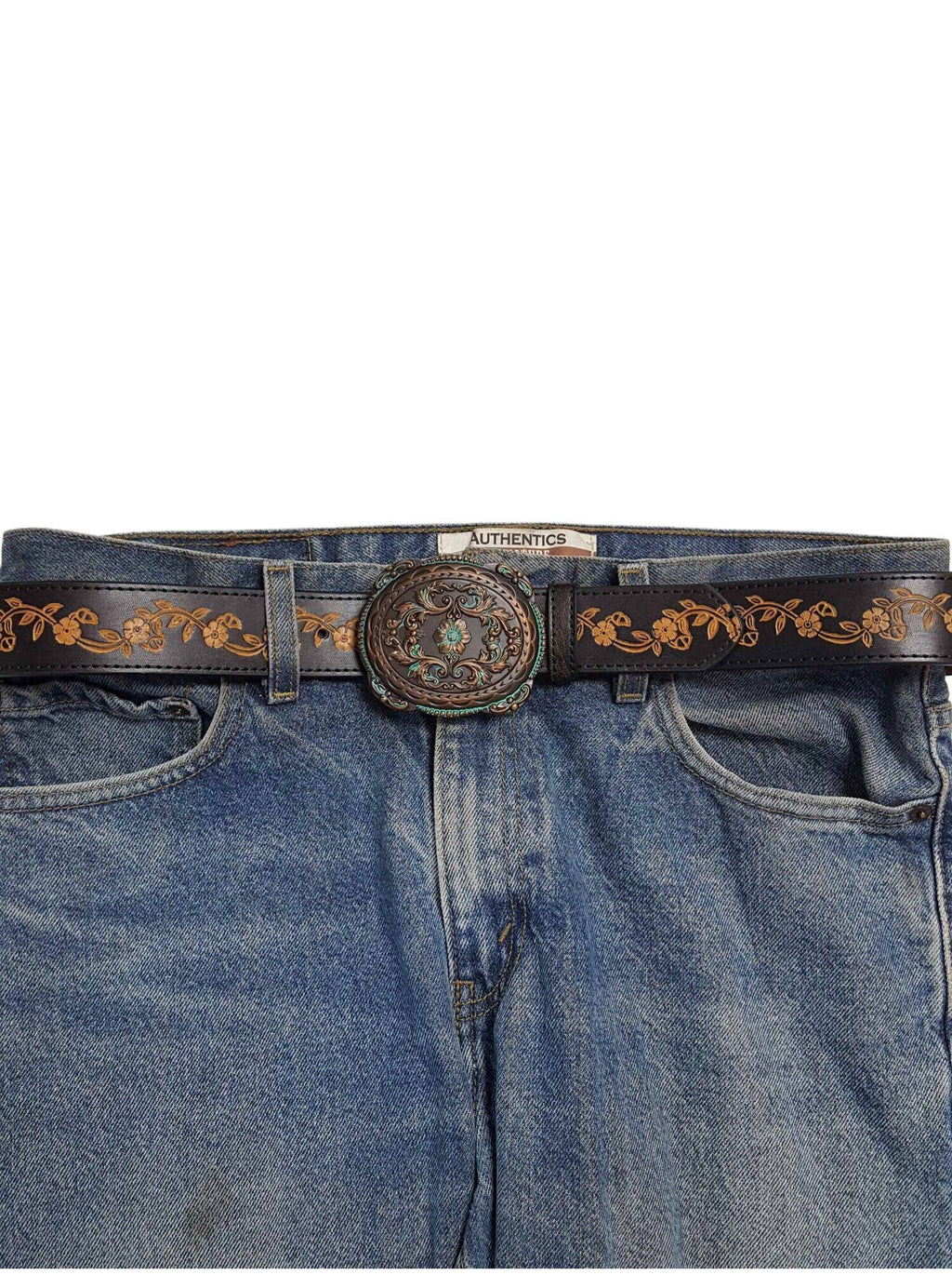Vintage Brass Floral Western Buckle — Antique Patina Finish (Buckle Only)